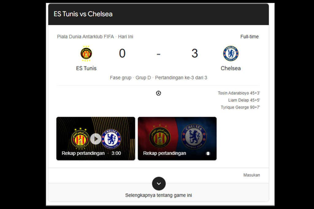 Hasil Pertandingan Bola Hari