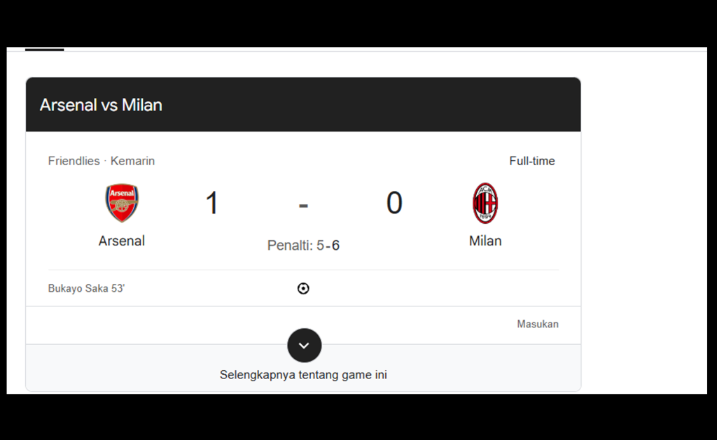 Berapa Skor Arsenal vs Milan