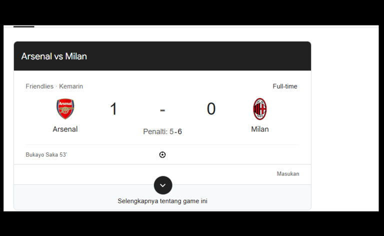 Berapa Skor Arsenal vs Milan