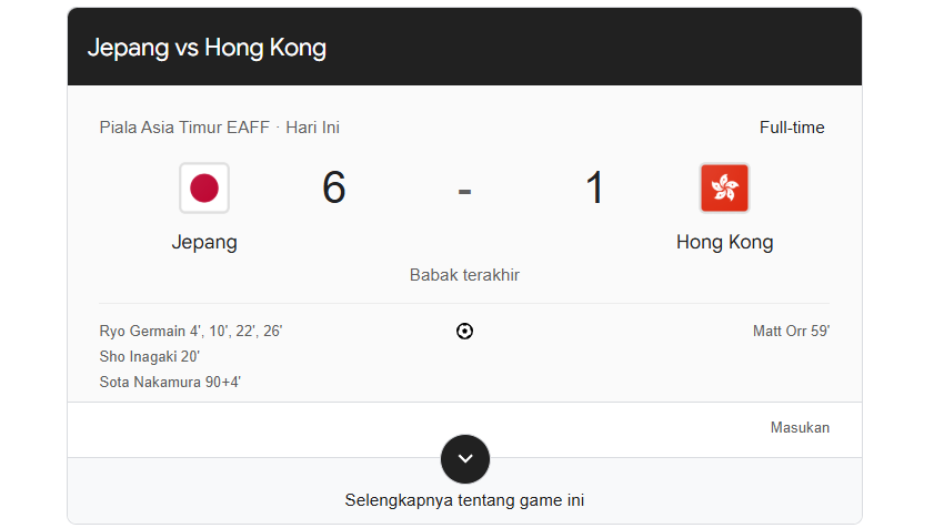 Jepang vs Hong Kong