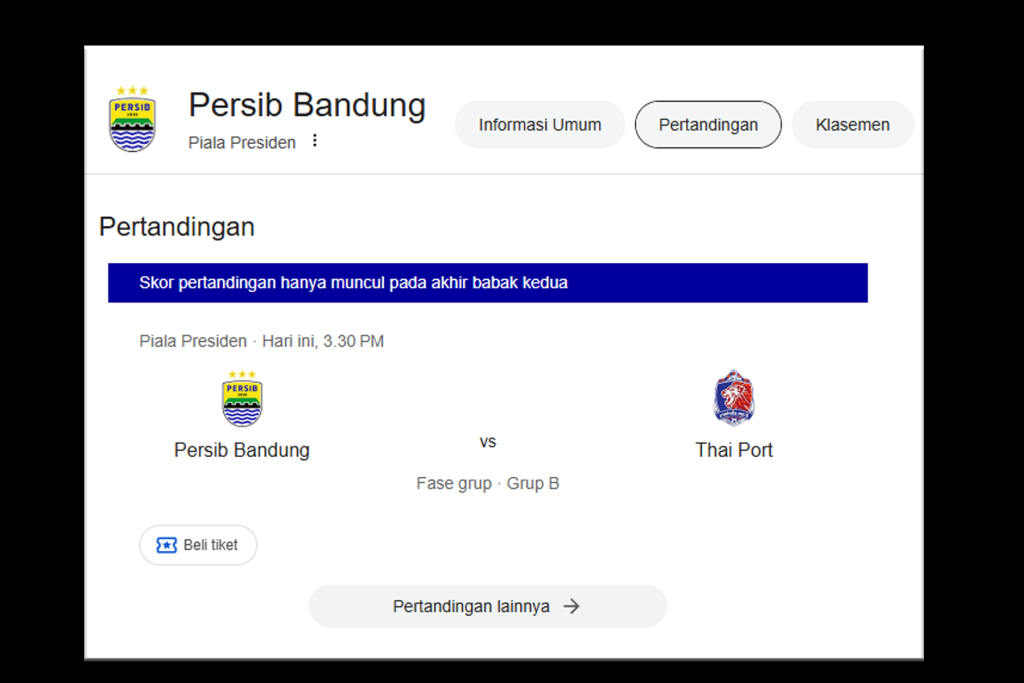 Pertandingan Persib Hari Ini